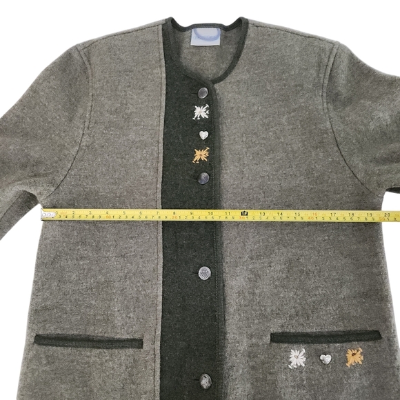 BURGFRIED Vintage Austrian Boiled Wool Cardigan  Green/Olive Embroidery  Size 38 - Picture 11 of 13
